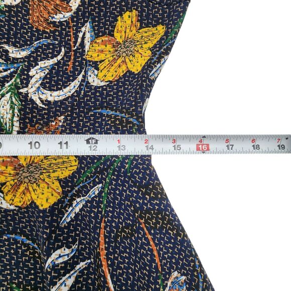 California Moon Rise Dress Fall Floral Bow Neck Blue Mini Nomad Art House Small - Picture 12 of 12